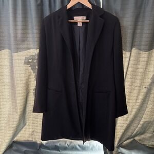 Apostrophe Long Blazer Black Full Lining 2 Pockets Jacket Women's Sz 14 EUC